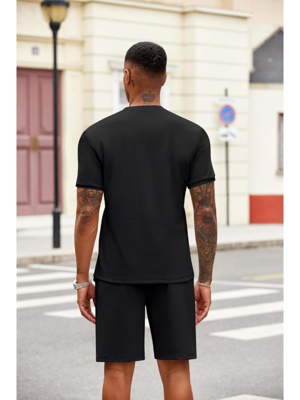 Coofandy Men's 01-black Polyester Shorts Zip Polo T Shirt 2 Pieces Tracksuit - Picture 4 of 6